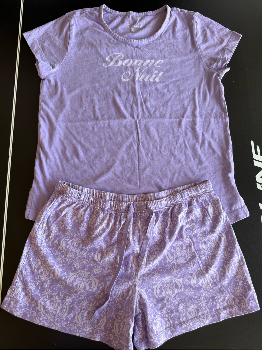 Lavender 'Bonne Nuit' Short Pajama Set - Women's Sleep Tee & Printed Shorts - Picture 2 of 4
